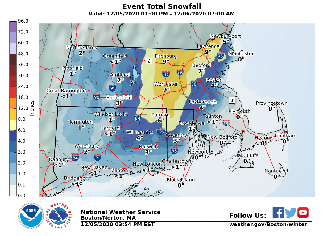 Snowfall Totals in the area